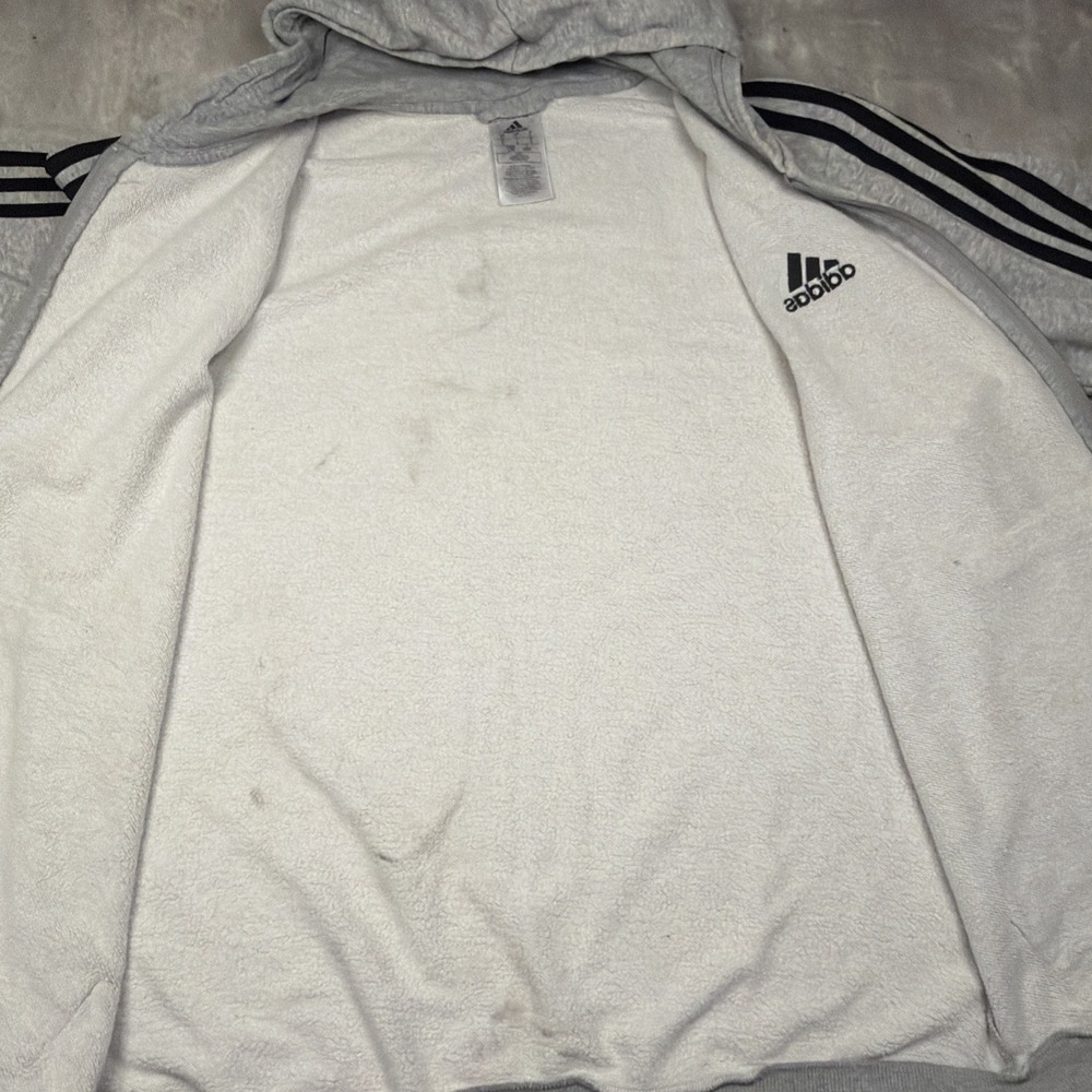 Adidas Hoodie Mens Large Gray Essentials 3 Stripes Full Zip Fleece Sweatshirt - Picture 5 of 7